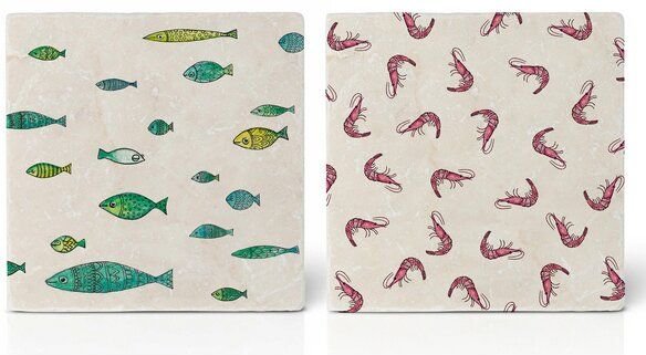 LIGARTI Fliesenuntersetzer – 2er-Set – Fish & Shrimps