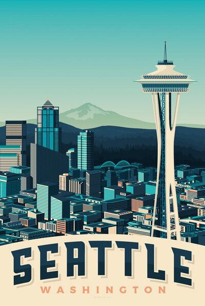 Photocircle Poster / Leinwandbild - Seattle Vintage Travel Wandbild