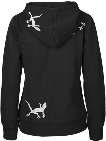 HANDGEDRUCKT "Geckos" Frauen Zip-HOODY aus reiner Biobaumwolle (kbA)