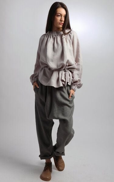 KNOTIUM ARIEL Leinenbluse mit Puffärmeln