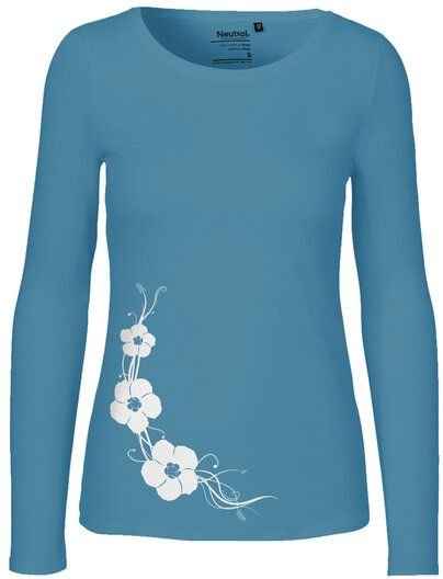 HANDGEDRUCKT "Hibisken" Frauen Longsleeve aus reiner Biobaumwolle (kbA)