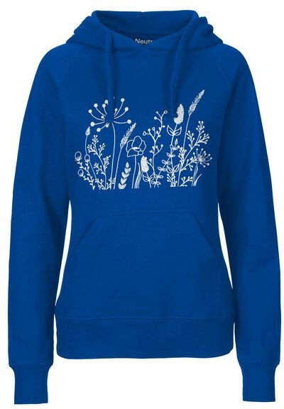 HANDGEDRUCKT "Wilde Wiese" Frauen HOODY aus reiner Biobaumwolle (kbA)