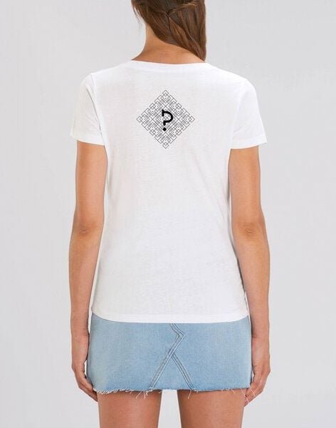 Human Family Bio Damen T-Shirt mit V-Ausschnitt "Evolution - Geo Questionmark"