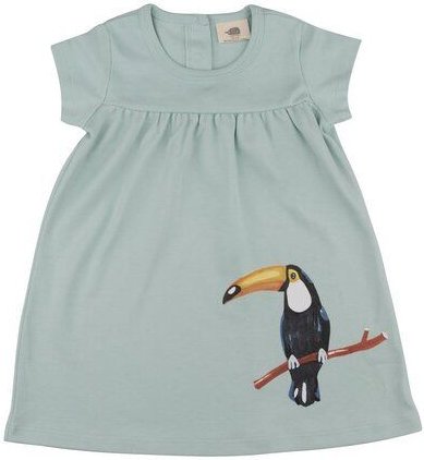 Baby Kleid GOTS zertifiziert, tucangrün, Kurzarm, Tukan-Print, Bio-Baumwolle, weich – Walkiddy