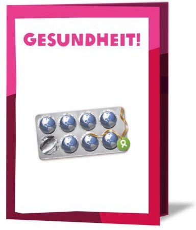 OxfamUnverpackt Spenden-Geschenk "Medikamente" (Grußkarte mit Magnet)