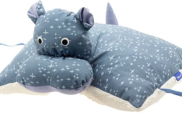 Flosinn Kuscheltierkissen Nilpferd mit Teddyplüsch aus Baumwolle. Personalisierbar