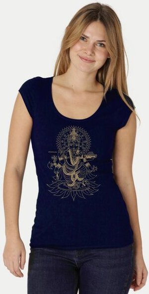 Peaces.bio - handbedruckte Biomode Bio-Damen-Roundneck-Shirt "Ganesha"