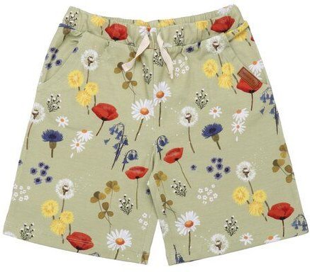 Kinder Shorts GOTS zertifiziert, grün, „Wild Flowers“ Blumen-Allover, weich & bequem – Walkiddy