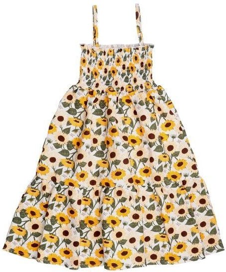 Kinder Trägerkleid GOTS zertifiziert, Bio-Baumwolle, „Sunflowers“, Blumenmuster, leicht & weich, Sommer – Walkiddy