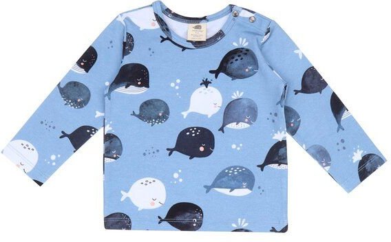 Baby Langarmshirt GOTS-zertifiziert aus Bio-Baumwolle, blau mit grafischem Muster – Walkiddy, weich, hautfreundlich & al...
