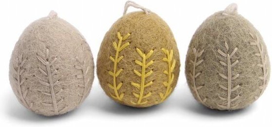 Gry & Sif Filz-Ostereier Lehmfarben bestickt 3er Set