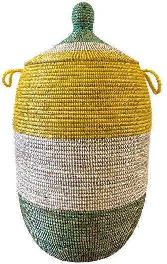 SWANE-Design Afrikanischer Wäschekorb - Bold Stripes Grün/Gelb - S/M/L/XL/XXL