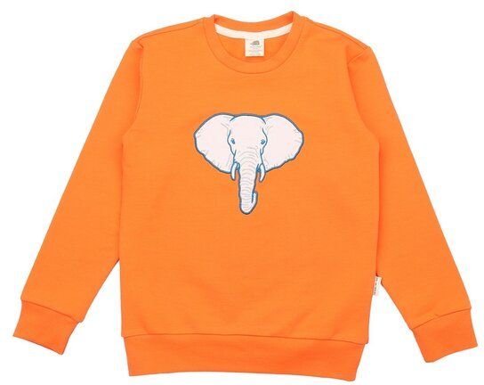 Thumbnail - Kinder Sweatshirt GOTS-zertifiziert aus Bio-Baumwolle, orange mit Elefantenmotiv, langarm – Walkiddy, weich & hautfreund...