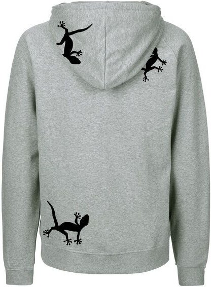 HANDGEDRUCKT "Geckos" Männer Zip-HOODY aus reiner Biobaumwolle (kbA)