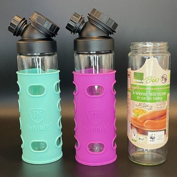 JN JuNiki's Set: 2x JuNiki´s Würstchen® Verschluss + Silikonhüllen (grün + blau oder pink + türkis)