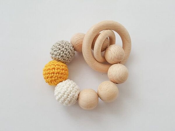 NoniKids Berlin Greifling Beißring Holz *Ringe* | Bio Baumwolle