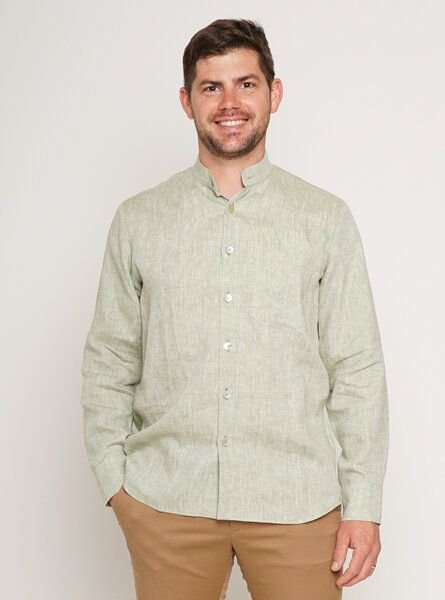 Peaces.bio - handbedruckte Biomode Bio-Leinenhemd mit Stehkragen