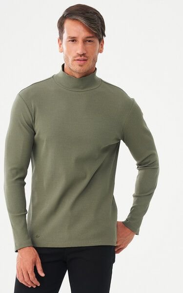 ORGANICATION Geripptes Langarmshirt aus Bio-Baumwolle mit Rollkragen