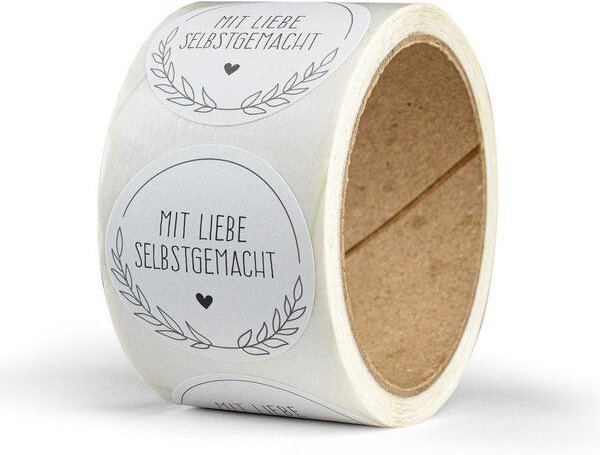 Fines Papeterie 50 Aufkleber * SELBSTGEMACHT * 4cm rund * auf Rolle * Recyclingpapier und Kraftpapier