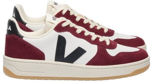 Veja Damen-Sneaker V-10 Prime Leather White Black Amarante