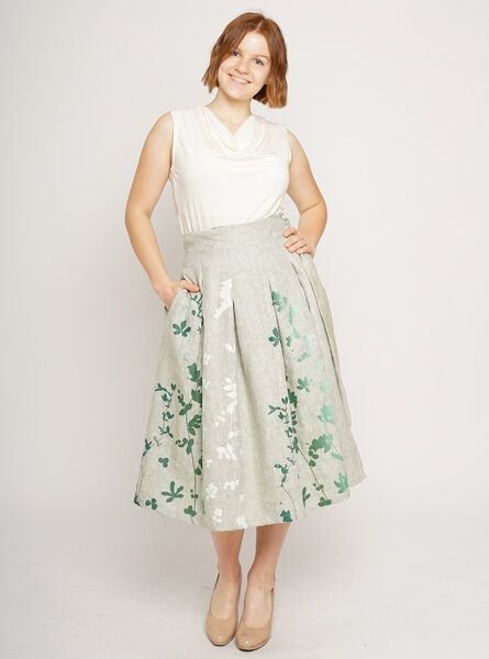 Peaces.bio - handbedruckte Biomode Wickelrock Blätterranken aus Bioleinen