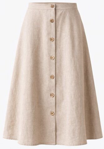 De IONESCU Leinen-Midirock, Swing-Rock in A-Linie mit Knöpfen vorne, Vintage-inspirierter Sommerrock mit hoher Taille, e...