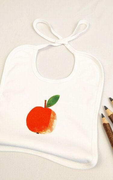 Meladi Kinder Baby-Lätzchen aus Biobaumwolle - Apfel auf Weiß