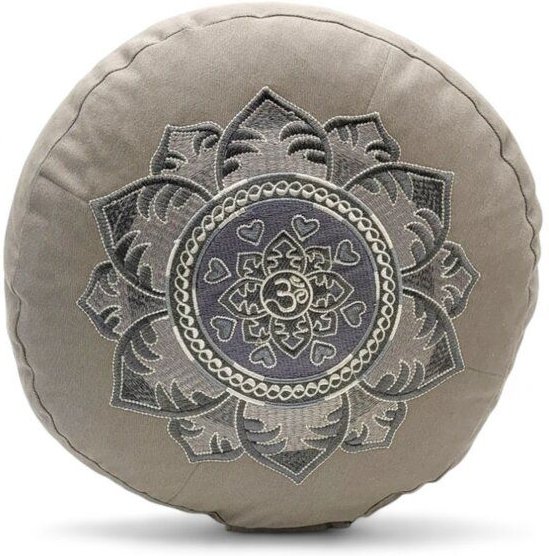 BAGHI Meditationskissen Rund pastellige Farben Om Bestickung - Sitzhöhe 15cm Bio-Baumwolle kbA