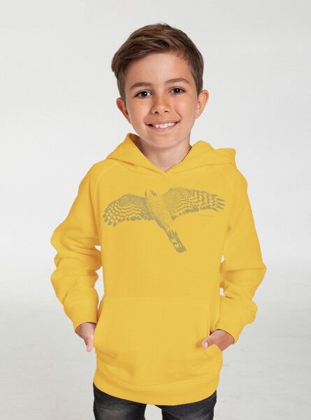Peaces.bio - handbedruckte Biomode Bio-Kinder-Kapuzen-Sweatshirt "Sperber"