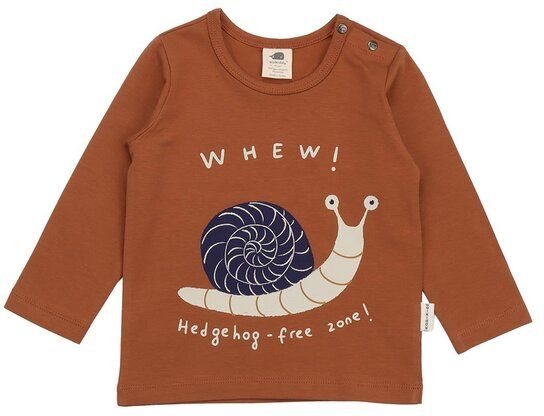 Kinder Langarmshirt GOTS-zertifiziert aus Bio-Baumwolle, braun mit Igelmotiv „Tiny Hedgehogs“, weicher Jersey – Walkiddy