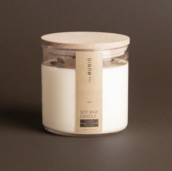 Munio Candela the MUNIO – große Bio-Sojawachskerze im Glas mit Holzdochten & Duft