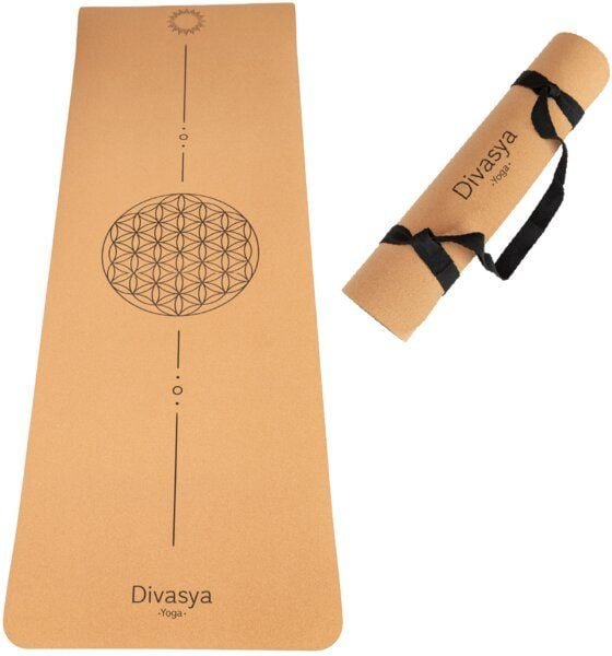 Divasya Leichte Kork Yogamatte | rutschfest & nachhaltig | in 4 Yoga-Designs | mit Tragegurt
