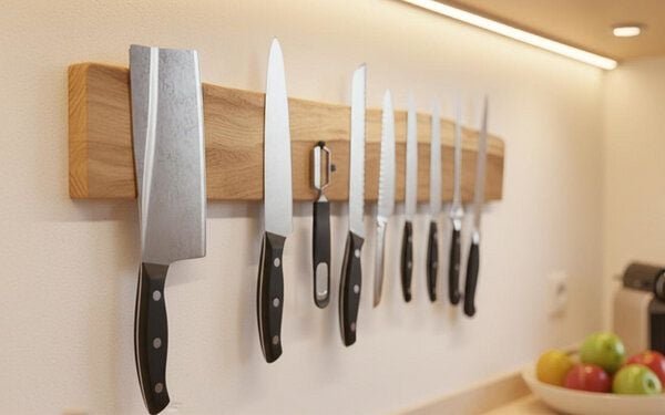 Portia by Callidus Designs Magnetische Messerleiste aus massiver Eiche mit Naturkante - Messerblock zur Wandmontage