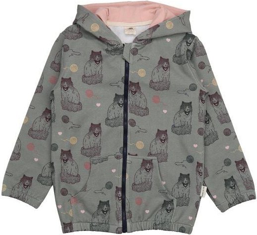 Kinder Sweatjacke GOTS-zertifiziert aus Bio-Baumwolle, grau mit Katzen-Print, Kapuze & Reißverschluss – Walkiddy, weiche...