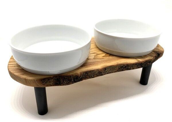 Olivenholz erleben Futterstation RUSTY PLUS "aufgebockt" für Futter & Wasser