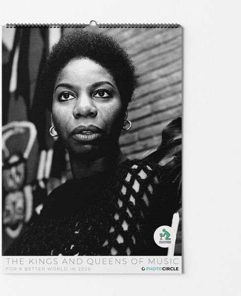 Photocircle Musik Ikonen Kalender 2026 / Vintage Wandkalender mit Konzertpostern von Nina Simone, the Doors, Elvis, Otis...