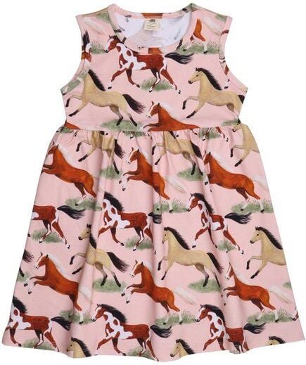 Kleinkinder Kleid GOTS zertifiziert – Rosa mit Pferdemotiv, Kurzarm, weich & bequem | von Walkiddy