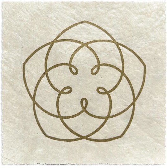 Veskor Cassiopeia VENUS FLOWER Heilige Geometrie Linoldruck | 16 × 16 cm | Gold auf Naturweiß