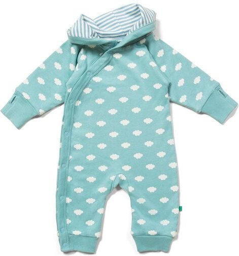Little Green Radicals Baby Overall aus Bio-Baumwolle – Hellblau mit Wolken, wendbar