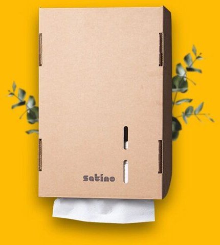 Satino by WEPA Papierhandtuchspender aus Karton - flexibel einsetzbar - Wandmontage ohne Bohren - mit 360 Blatt befüllt