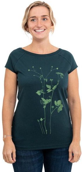 Hirschkind Fair-Trade-Frauenshirt mit Raglanärmeln "Lovely Unkraut" - Made in Kenia - dunkelgrün