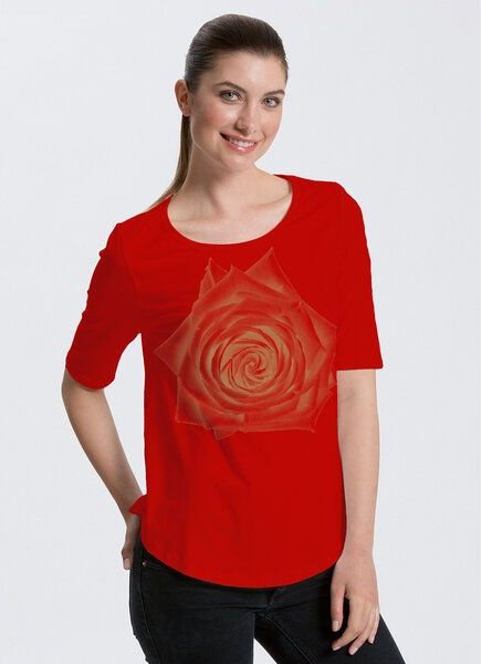 Peaces.bio - handbedruckte Biomode Bio-Halbarm Shirt Rose Damen