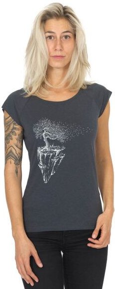 Life-Tree Bambus Shirt Fairwear für Damen "Maple Island" in Charcoal Grau/Denim Blue