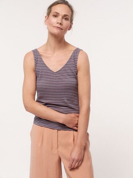 LANIUS Streifentop mit V-Ausschnitt aus Bio-Leinen
