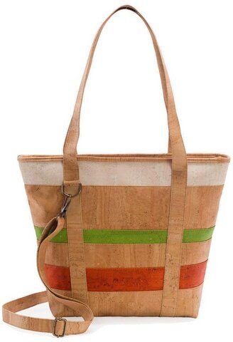 Kork-Deko Kork-Handtasche (großer Shopper) in beige-grün-rot