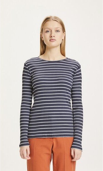 KnowledgeCotton Apparel Langarmshirt gestreift - CANNA gerippt - aus Bio-Baumwolle