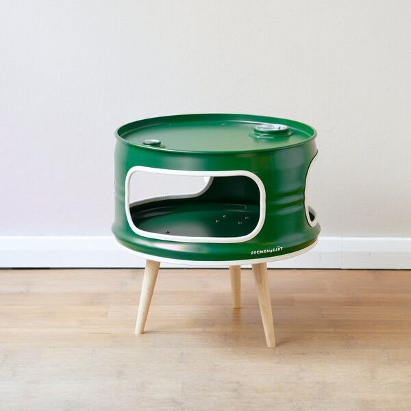 Lockengelöt Little Betty - Deckel mit Ausguss - Nachttisch / Couchtisch aus einem Ölfass