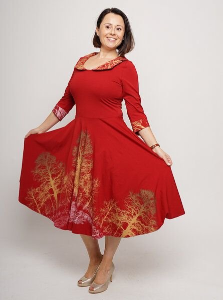 Peaces.bio - handbedruckte Biomode Tanzkleid Baumgeschwister in Rot