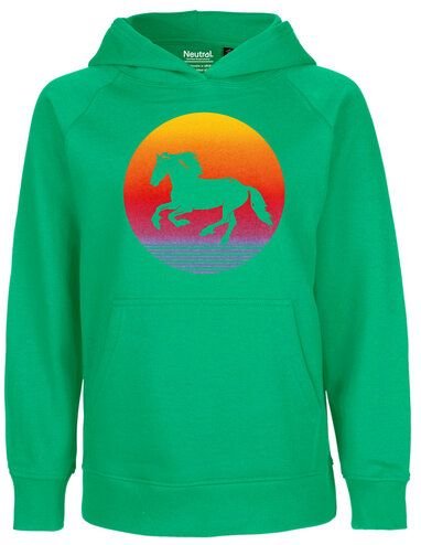 HANDGEDRUCKT "Sunsethorse" Kinder Hoody aus reiner Biobaumwolle (kbA)