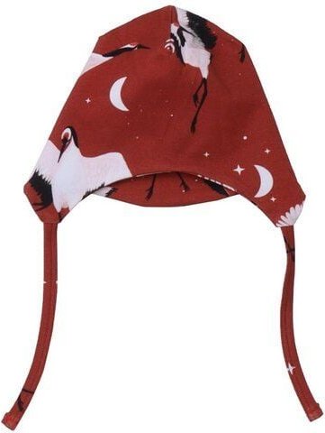 Babymütze GOTS zertifiziert – Bio-Baumwolle, Rot mit Kranichmotiv, Bindebänder, weich & elastisch, bequemer Sitz | Walki...